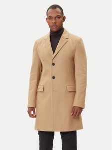 HUGO Płaszcz wełniany Migor2541 50546528 Beżowy Slim Fit