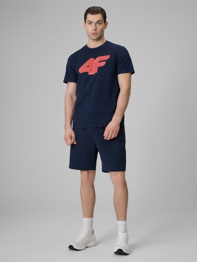 4F T-shirt regular z nadrukiem męski - granatowy L