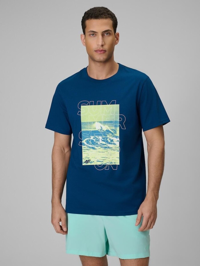 T-shirt regular z nadrukiem męski 4F 4FWSS26TTSHM2783