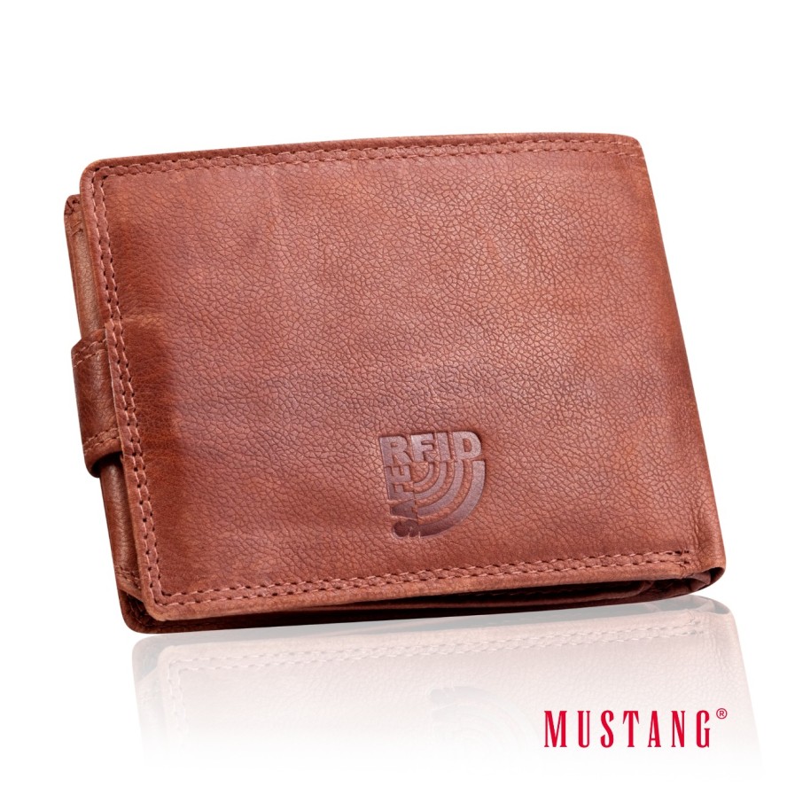 MUSTANG Denimo Wallet Side Opening With Button SKÓRZANY PORTFEL POJEMNY NA KARTY PREMIUM RFID
