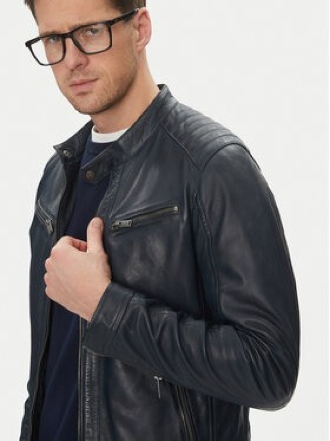 Serge Pariente Kurtka skórzana Alon Granatowy Regular Fit