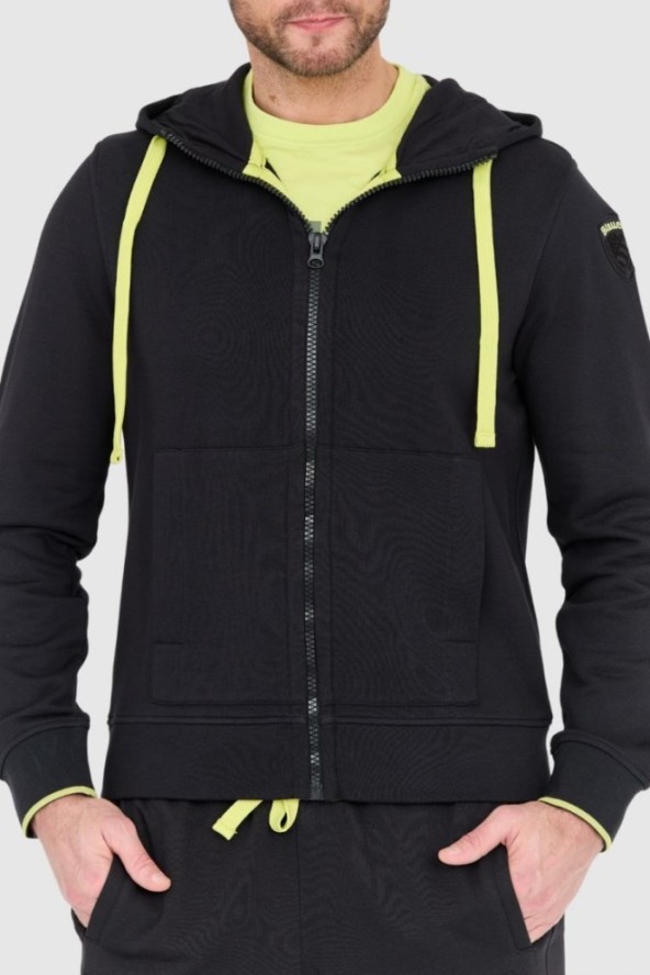 BLAUER Czarna męska rozpinana bluza z kapturem, Rozmiar M