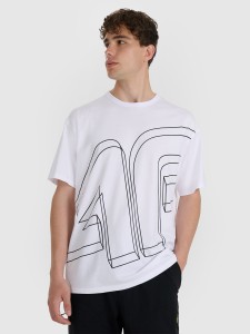 4F T-shirt oversize z nadrukiem męski - biały M