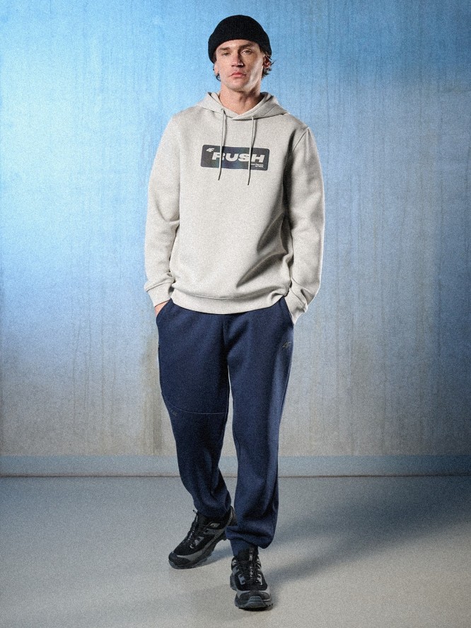 4F Bluza dresowa regular z kapturem męska - szara S