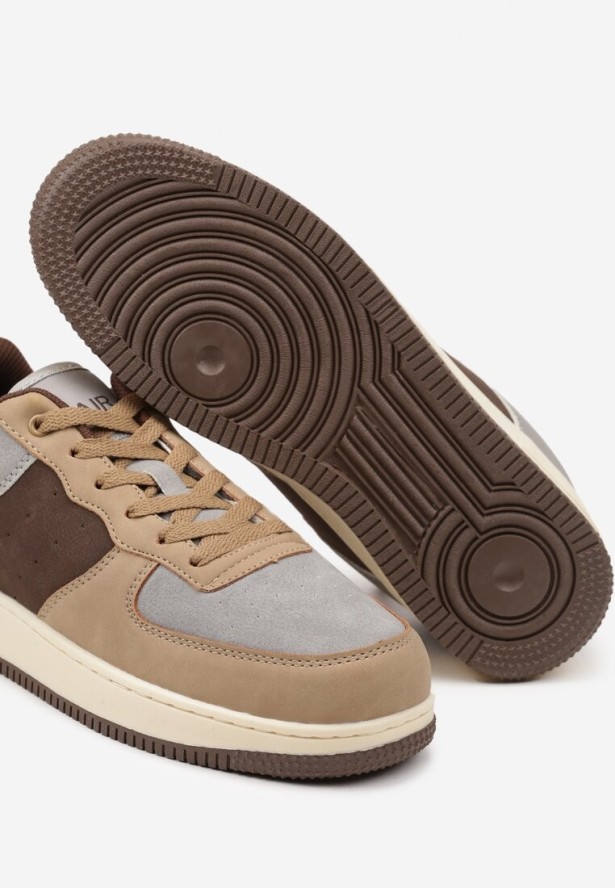 Beżowe Płaskie Sznurowane Buty Sportowe Sneakersy na Tłoczonej Podeszwie Milivina