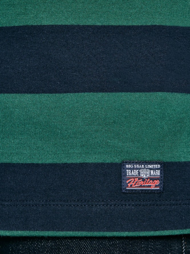 Koszulka męska polo z długim rękawem w pasy granatowo-zielona Miker 403