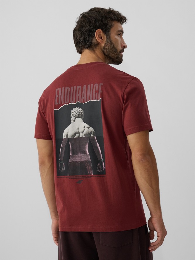4F T-shirt regular z nadrukiem męski - brązowy M