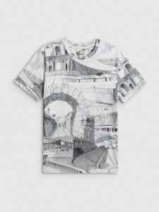 4F T-shirt regular z nadrukiem męski - czarno-biały S