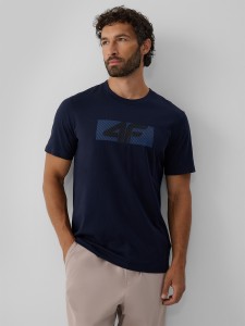 4F T-shirt regular z nadrukiem męski - granatowy S