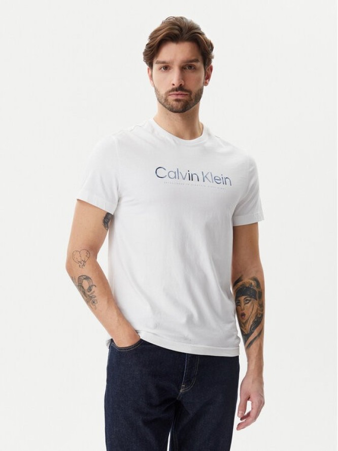 Calvin Klein T-Shirt Satin Bonded Logo K10K114162 Biały Regular Fit