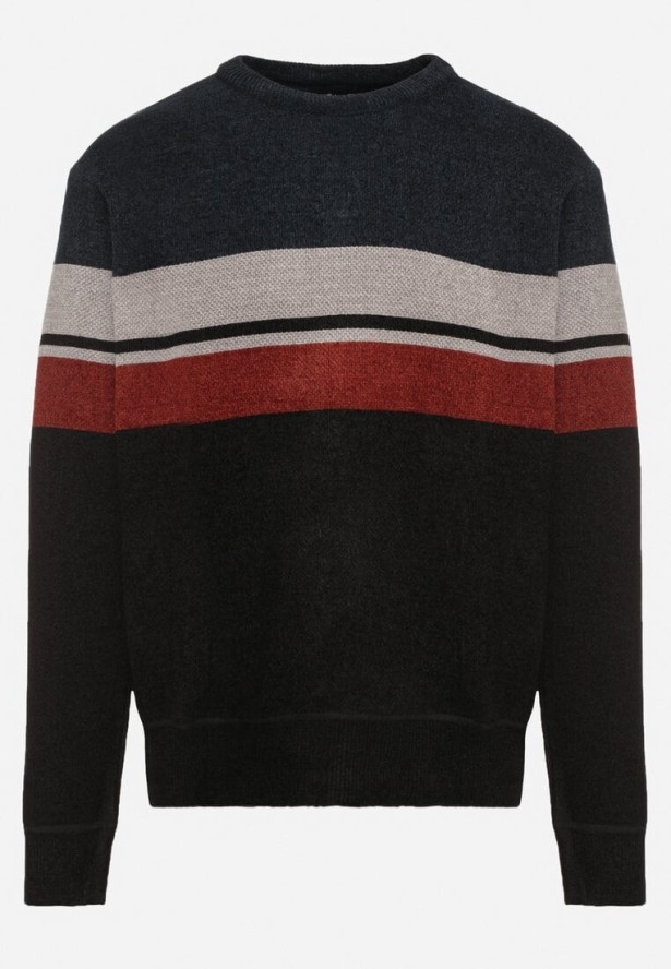 Czarny Sweter z Wełną Ozdobiony Paskami Inaelle