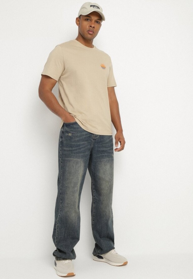 Niebieskie Bawełniane Jeansy Szerokie z Paskiem Lerisama