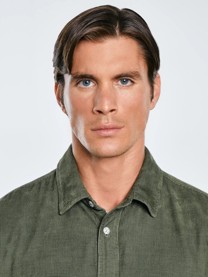 Koszula męska z drobnego sztruksu khaki Cordwis 303