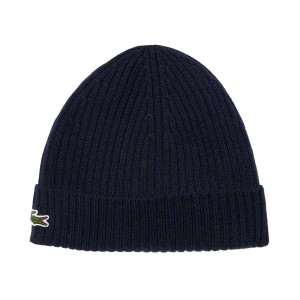 Czapka zimowa wełniana Lacoste Ribbed Wool Beanie Granatowa - RB0001-166