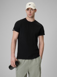 4F T-shirt regular gładki męski - czarny XL