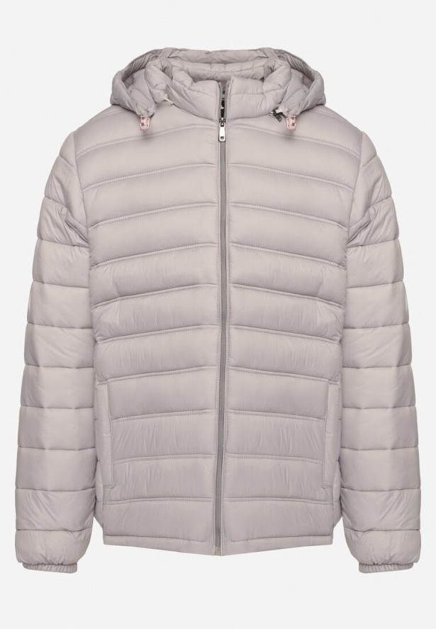Szara Kurtka Pikowana z Odpinanym Kapturem Atteisa
