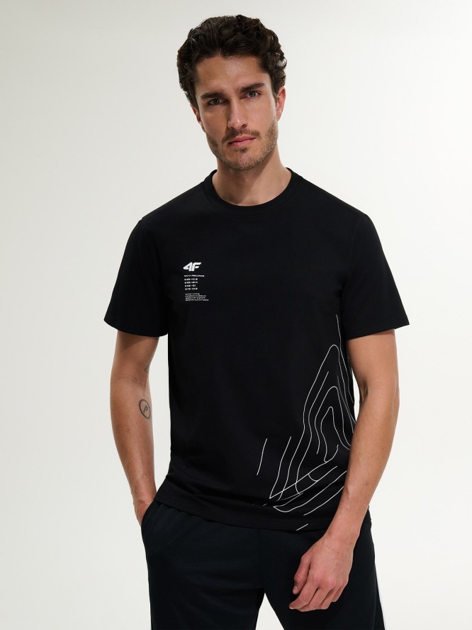 4F T-shirt regular z nadrukiem męski - czarny M