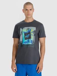 4F T-shirt regular z nadrukiem męski - szary M