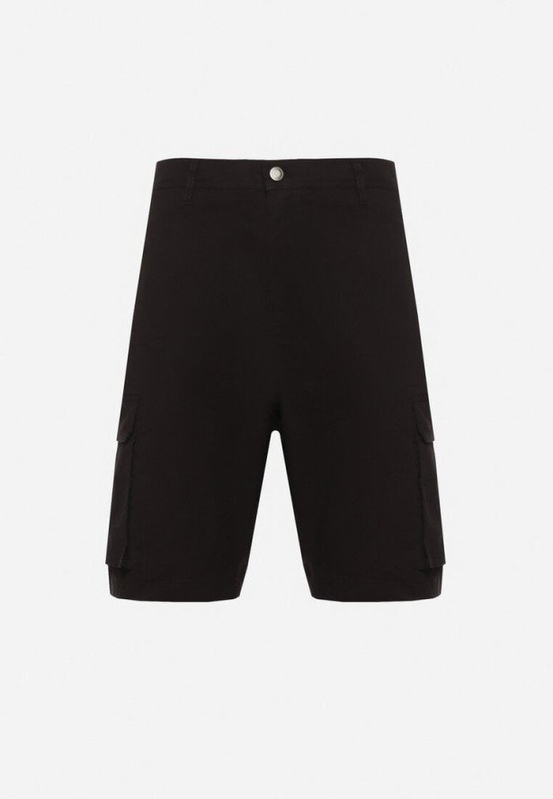 Czarne Bawełniane Szorty Cargo z Bocznymi Kieszeniami Vikiitae