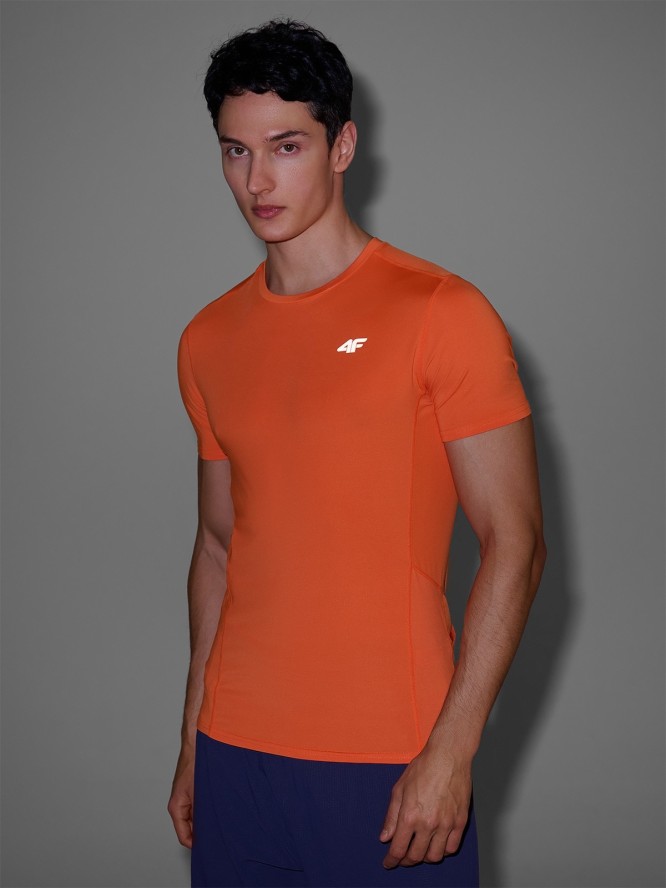 4F Koszulka do biegania slim szybkoschnąca męska - pomarańczowa XL