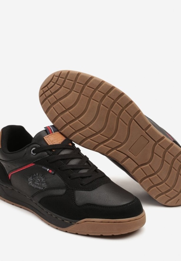 Czarne Buty Sportowe Sneakersy z Perforacją i Tłoczeniem Tatiritia