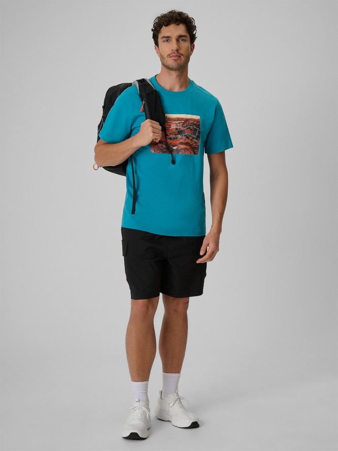 4F T-shirt regular z nadrukiem męski - turkusowy XL