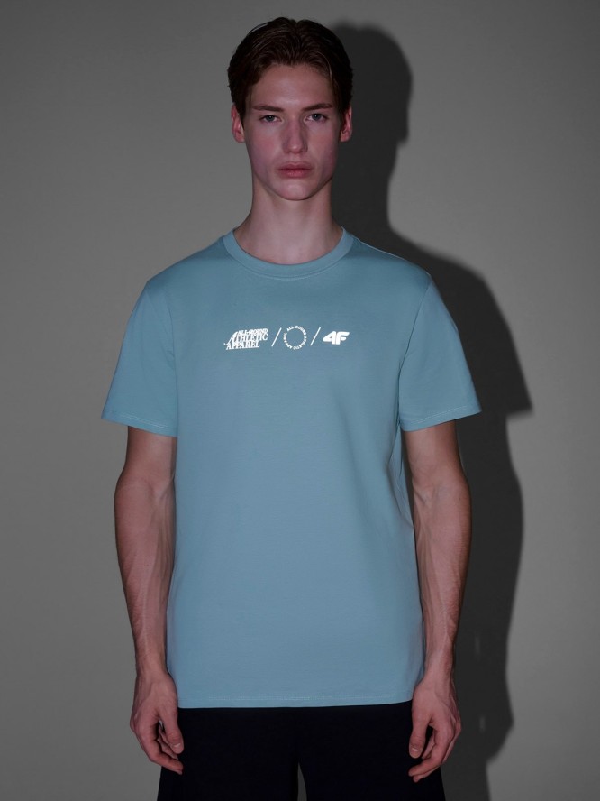 4F T-shirt regular z nadrukiem męski - turkusowy M