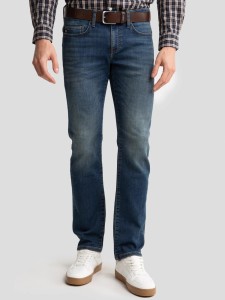 Jeansy męskie dopasowane z przetarciami granatowe Terry 541