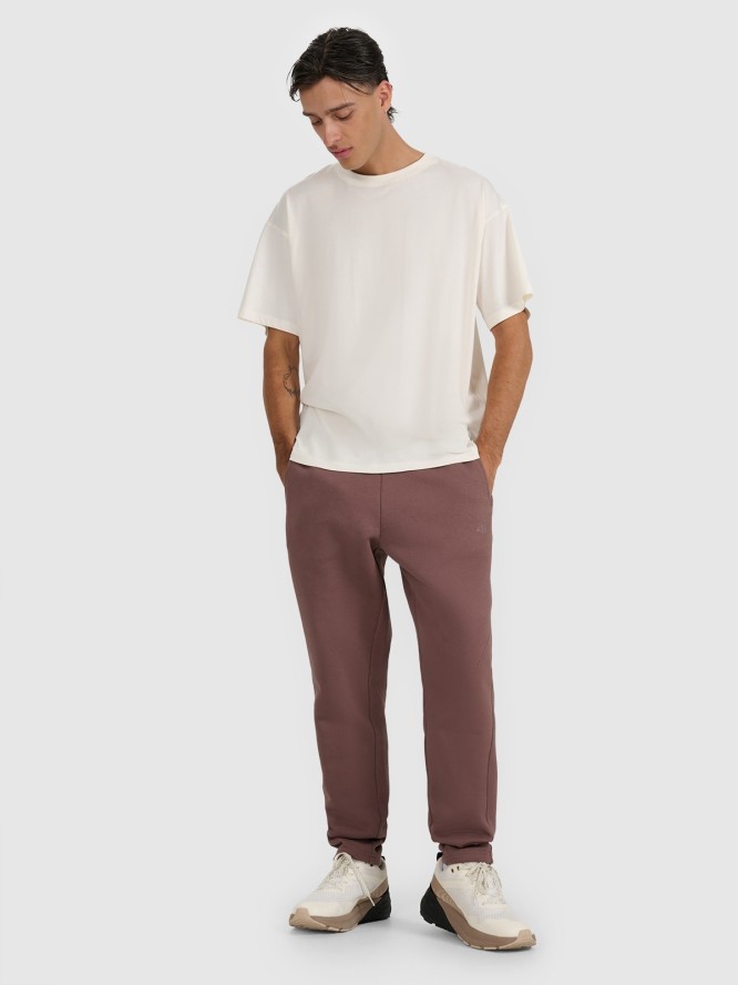 4F T-shirt oversize z nadrukiem męski - beżowy M