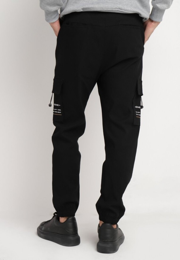 Czarne Spodnie z Bawełną o Fasonie Cargo ze Sznurkiem w Talii Lotilie