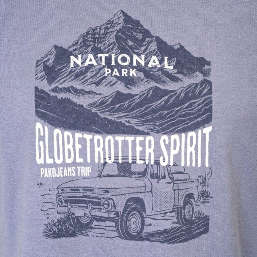 T-Shirt (Koszulka) Męska - Pako Jeans - Niebieska, Retro Nadruk