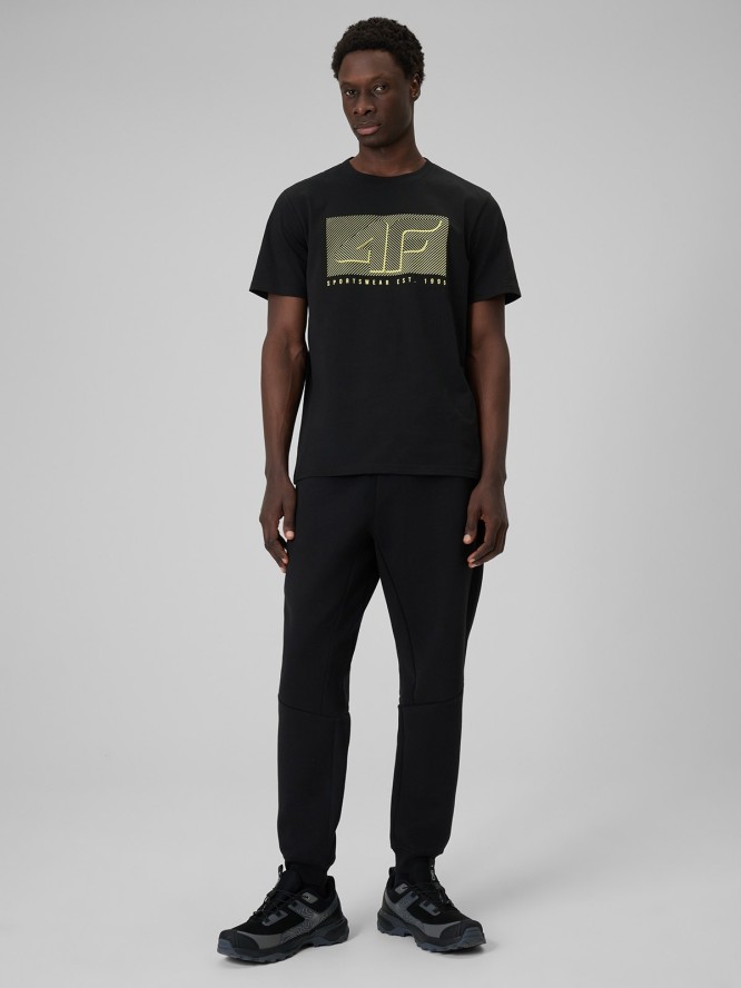 4F T-shirt regular z nadrukiem męski - czarny L