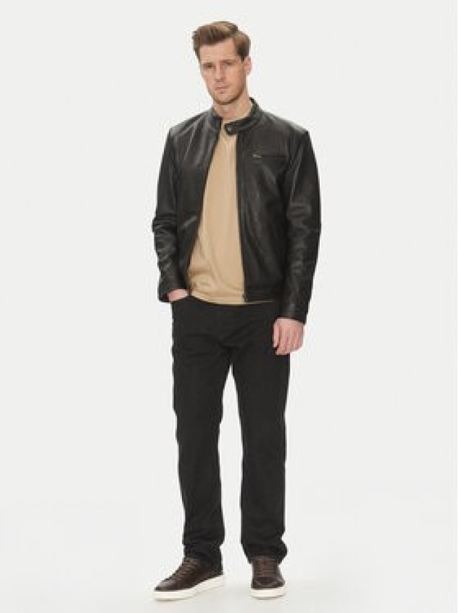 Serge Pariente Kurtka skórzana Retro Czarny Slim Fit