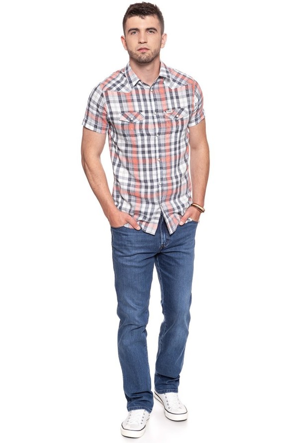 KOSZULA MĘSKA KRÓTKI RĘKAW WRANGLER SS WESTERN SHIRT GLOW ORANGE W5A246D48 112129999