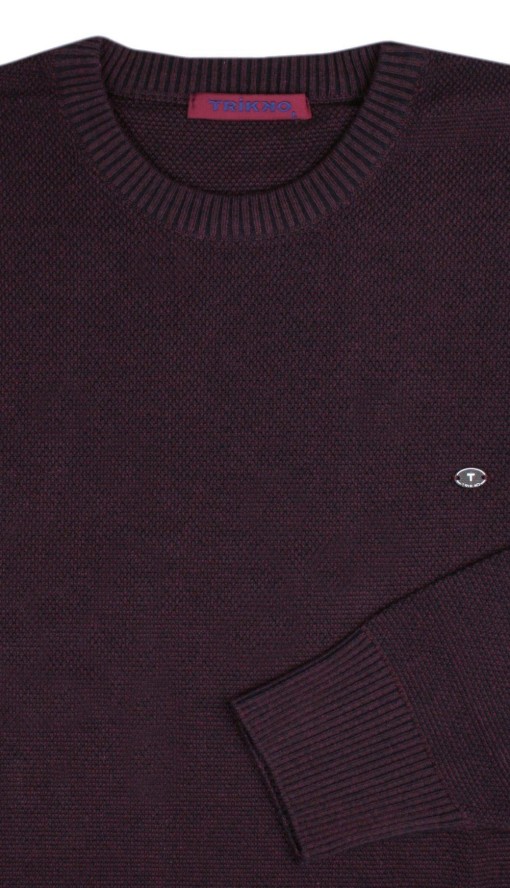 Sweter Bordowy w Okrągły Dekolt, U-neck, Męski -TRIKKO