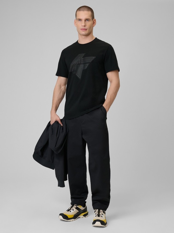 4F T-shirt regular z nadrukiem męski - czarna S