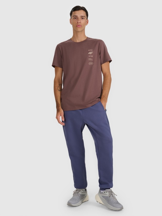 4F T-shirt regular z nadrukiem męski - brązowy S