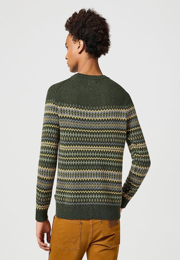 WRANGLER FAIRISLE SWEATER MĘSKI SWETER CIEPŁY VERDANT GREEN 112357294 W8F7014320