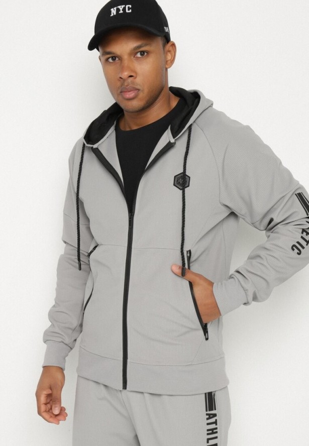 Szara Bluza z Kapturem z Ozdobną Aplikacją Napolene