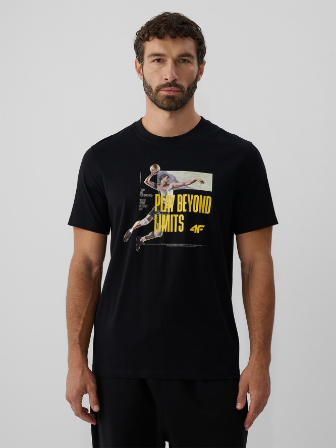 4F T-shirt regular z nadrukiem męski - czarny M