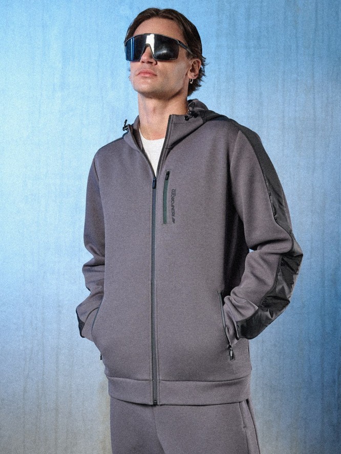 4F Bluza dresowa regular z kapturem męska - szara S