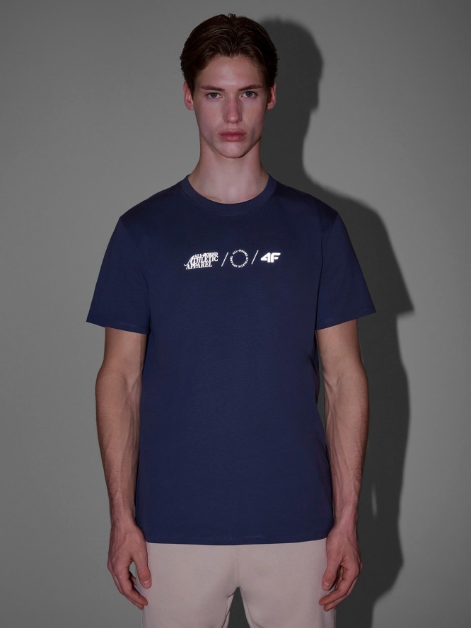 4F T-shirt regular z nadrukiem męski - szary L