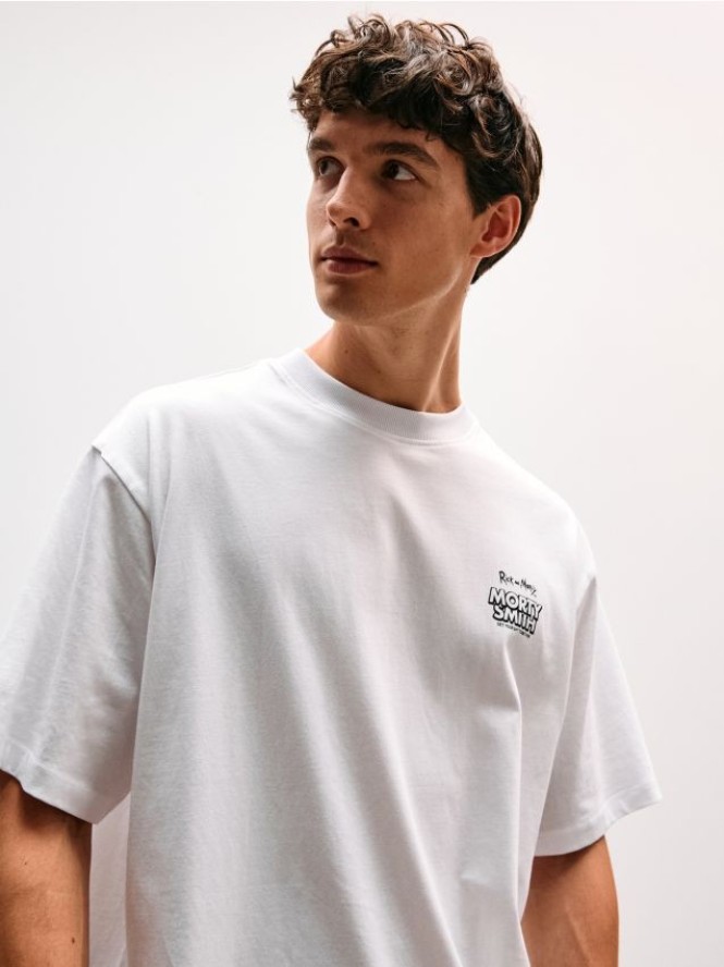 Koszulka z nadrukiem na plecach Rick & Morty - biały