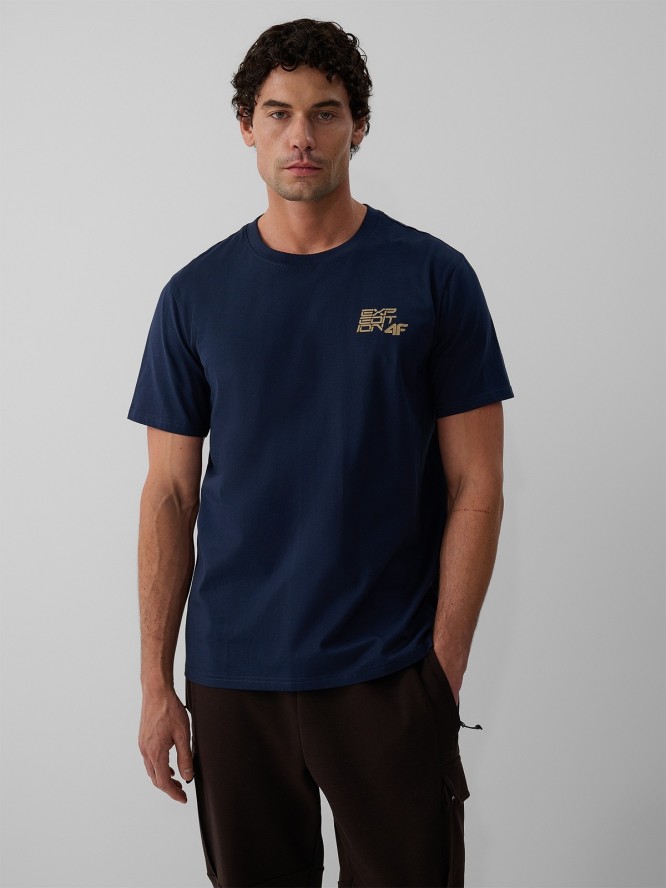 4F T-shirt regular z nadrukiem męski - granatowy L