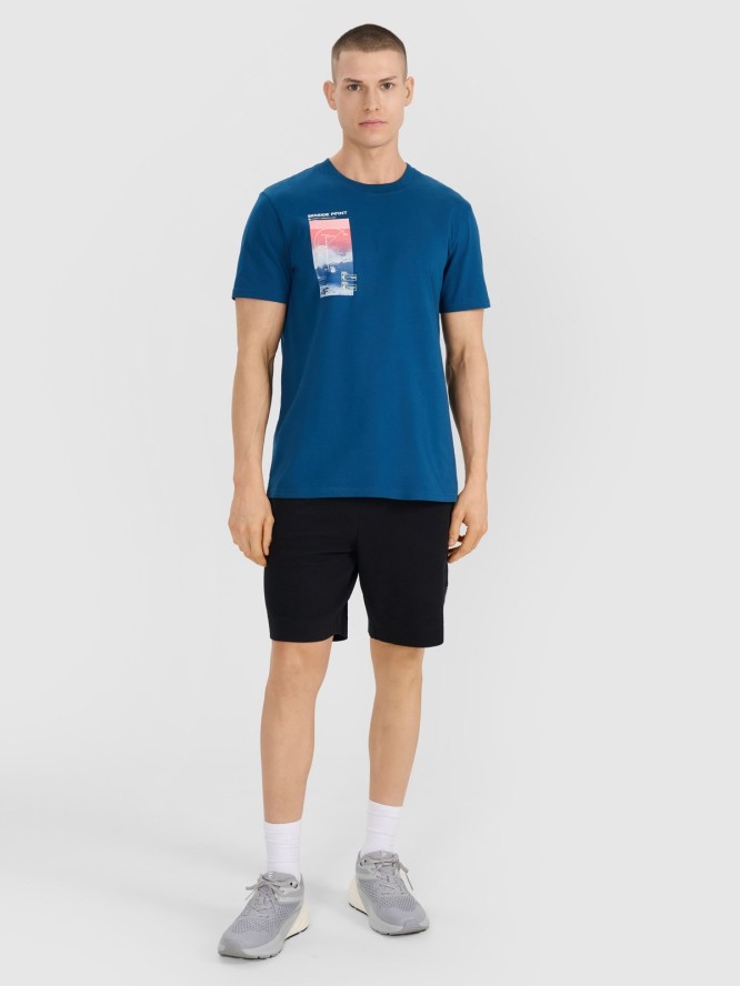 4F T-shirt regular z nadrukiem męski - turkusowy XL