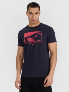 4F T-shirt regular z nadrukiem męski - granatowy S