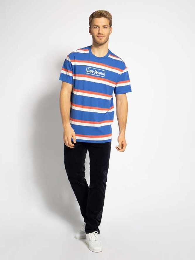 LEE SEASONAL STRIPE LOGO MĘSKI T-SHIRT RELAXED FIT SUMMER BLUE L61FBSNJ 112113836