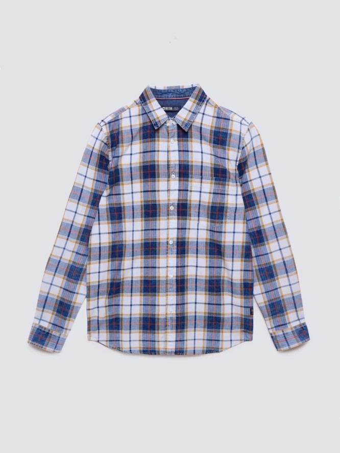 Koszula męska bawełniana w kratę niebiesko-biała Merowi 401