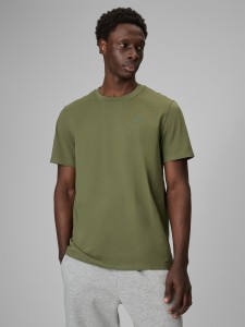 4F T-shirt regular gładki męski - oliwkowy XL