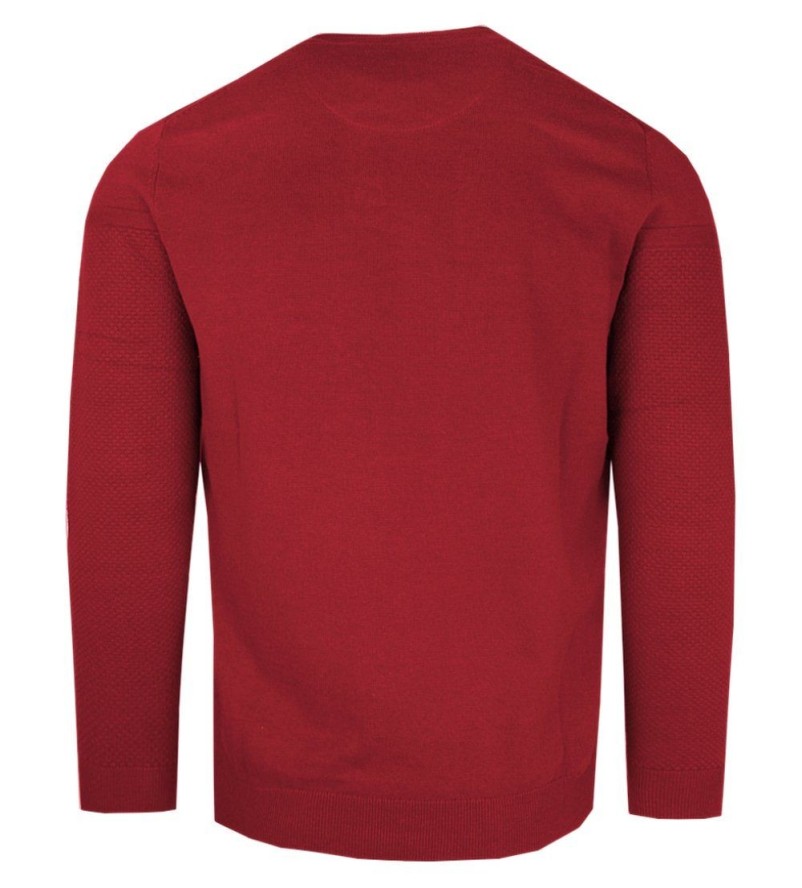 Bawełniany Męski Sweter z Okrągłym Dekoltem (U-Neck) - Pako Jeans - Czerwony